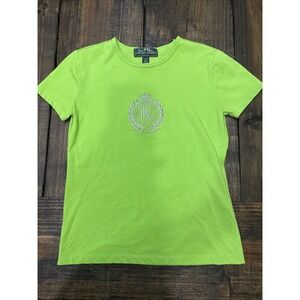 Lauren Ralph‎ Lauren Top Womens PXS Green, Crest Logo, Short  Sleeve Crew Neck